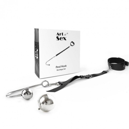 Art of Sex - Anal hook - Анальний гак 4 з нашийником з натуральної шкіри, Чорний - купити в Києві, Україні