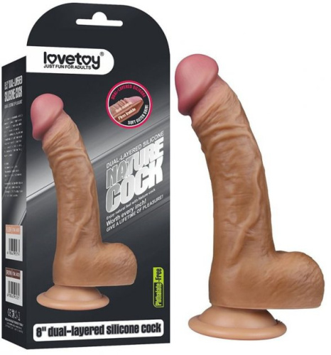LoveToy - Nature Cock 8 - Фаллоимитатор на присоске, 20.5х3.5 см (коричневый)