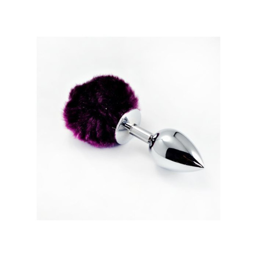 LoveToy Large Silver Plug+Pompon Purple - Большая серебристая анальная пробка с пушистым хвостом, 17х4 см (фиолетовый)