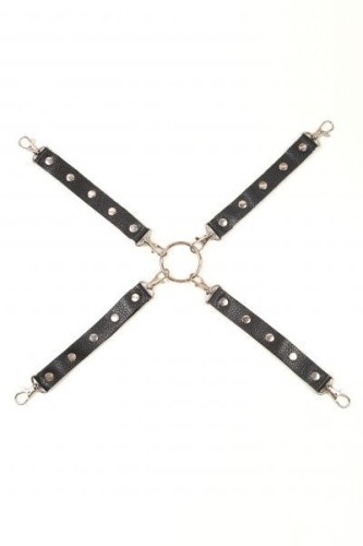 sLash Leather Fixer Large - крестообразный БДСМ фиксатор с карабинами, 52 см (чёрный)