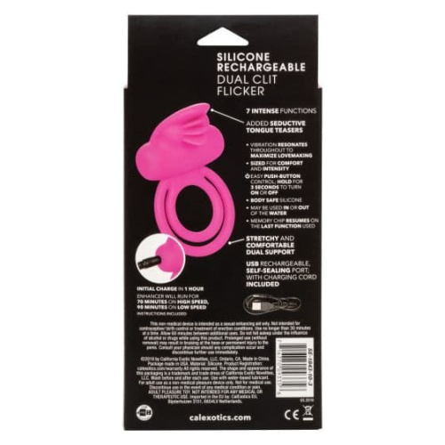 CalExotics Dual Clit Flicker Enhancer - двойное виброкольцо, 6х3.7 см (розовый)