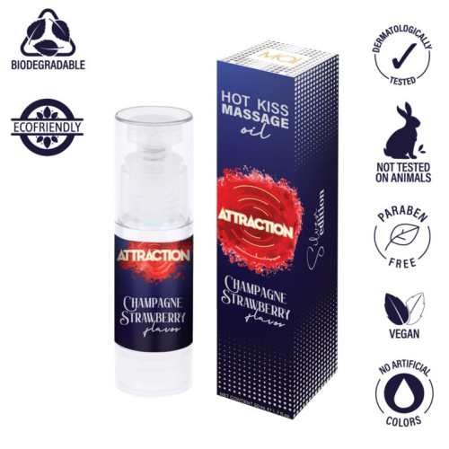 Mai Attraction Champagne Strawberry - Ароматизована масажна олія зі зігрівальним ефектом, 50 мл (полуниця з шампанським) - купити в Києві, Україні