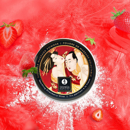 Вкусная пудра для оральных ласк Shunga Body Powder Sparkling Strawberry Wine, 75 г (клубника)