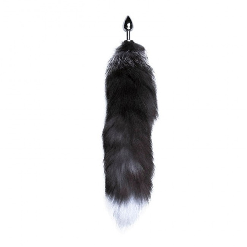 Alive Black And White Fox Tail L - Металева анальна пробка Лисячий хвіст, 9х3.9 см - купити в Києві, Україні