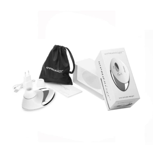 Womanizer W500 - Вакуумный стимулятор клитора с кристаллом Swarovski, 12х6 см (белый хром)