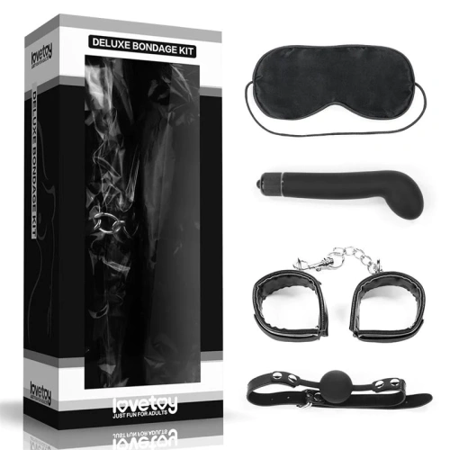 LoveToy Bondage Kit Vibrating - БДСМ набір: маска, кляп, наручники та вібратор для точки G (чорний) - купити в Києві, Україні