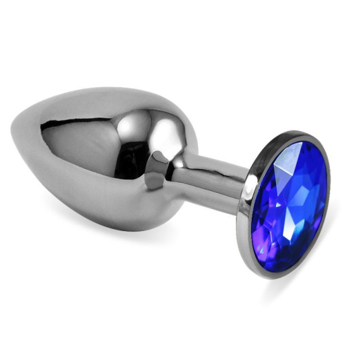LoveToy Rosebud Classic Metal Plug S - маленькая металлическая анальная пробка с кристаллом, 6.8х3 см (синий)