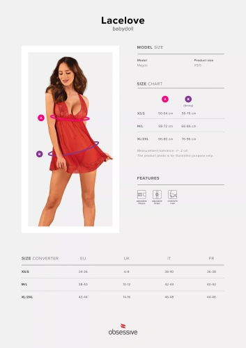Obsessive - Lacelove babydoll & thong - Сексуальний комплект, M/L (червоний) - купити в Києві, Україні
