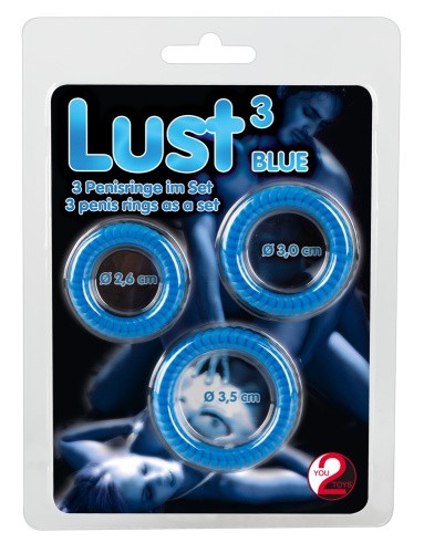 Lust 3 Blue - Набір ерекційних кілець, 3 шт (синій) - купити в Києві, Україні