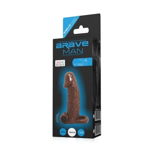Baile Brave Men Vibro Penis Sleeve Flesh - Насадка на пенис, 15 см (коричневый)