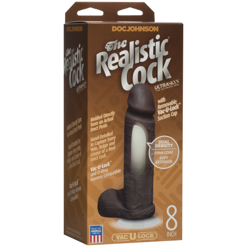Doc Johnson The Realistic Cock 8 inch, Vac-U-Lock - Фалоімітатор на присосці, 18.5х5.1 см (чорний) - купити в Києві, Україні