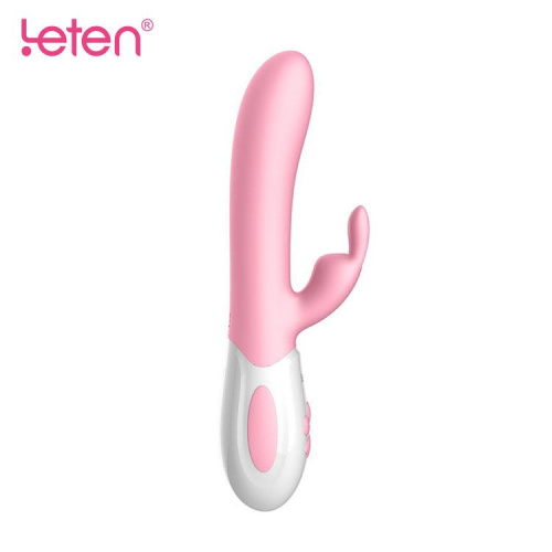 Leten Abby Pink - вибратор-кролик с массирующим стволом и подогревом, 15х3.5 см (розовый)