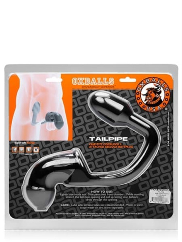 Сексуальный замок для пениса с анальной пробкой Oxballs TAILPIPE Cock Cage Anal Lock от Mister B, 9х3 см