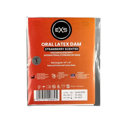 Латексная салфетка для орального секса EXS Oral Latex Dam Strawberry Scented с ароматом клубники
