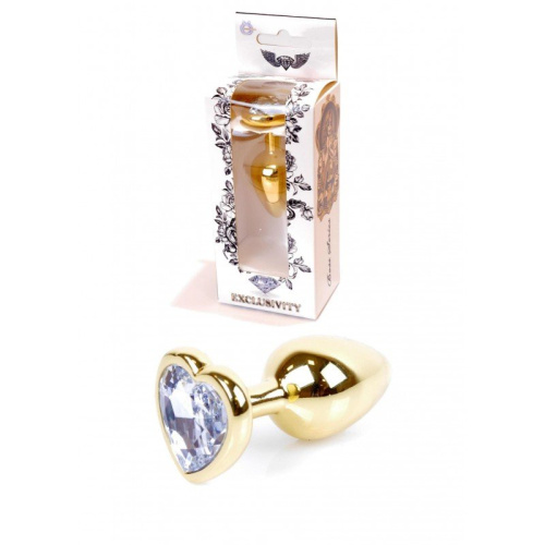 Boss Jewellery Gold Heart Plug Clear - Анальная пробка с кристаллом, 7х2,7 см (прозрачный)