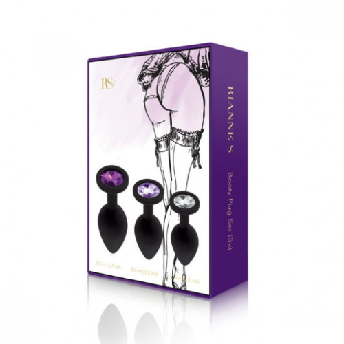 Rianne S: Booty Plug Set набір анальних пробок з кристалом, діаметр 2,7см, 3,5см, 4,1см (чорний) - купити в Києві, Україні