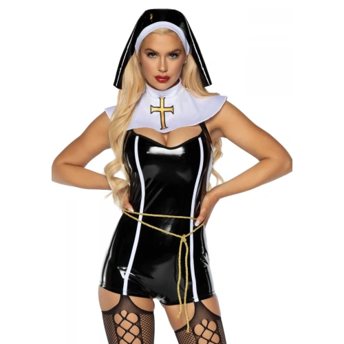 Leg Avenue Vinyl Sinful Sister - Игровой эротический костюм монахини, XL (чёрный)
