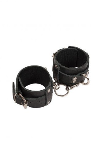 sLash Leather Dominant Hand Cuffs - кожаные наручники, 19.5 см (чёрный)