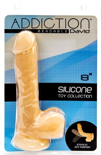 Addiction David 8" Bendable Silicone Dong - Реалистичный силиконовый фаллоимитатор на присоске, 15.2х3.8 см