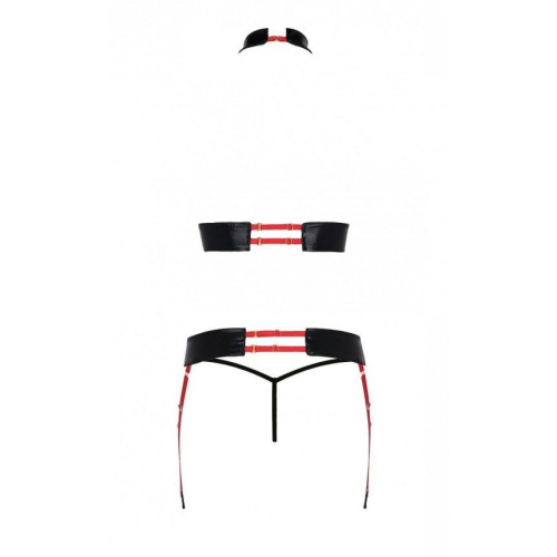 Passion Aziza set -  - Сексуальный комплект белья: бюст, стринги и пояс для чулок, S/M (красный с чёрным)