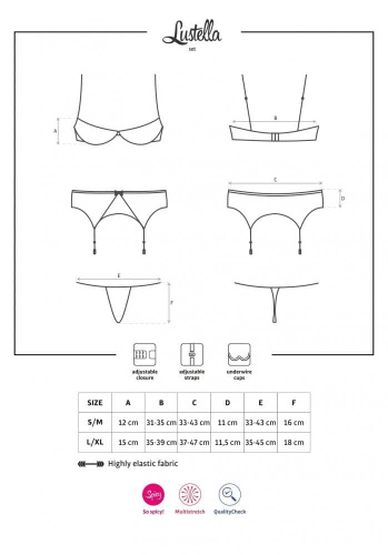 Obsessive Lustella set - эротический комплект с открытой грудью, S/M (чёрный)