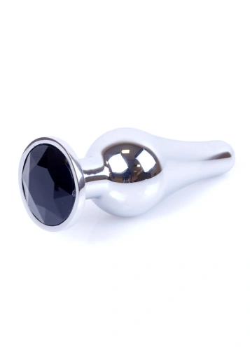 Boss Jewellery Silver Butt Plug Black - Анальна пробка з кристалом, 9,3х3 см (чорний) - купити в Києві, Україні