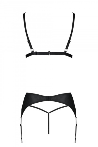Passion Miley Set - Комплект из эко-кожи: трусики, бюстгальтер, пояс для чулок, S/M (чёрный)