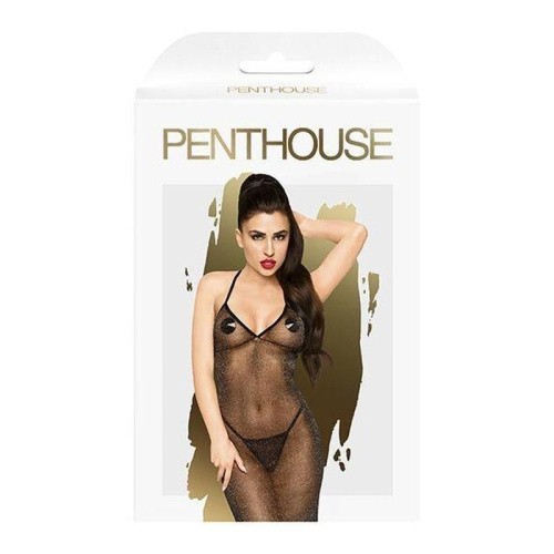 Penthouse Love on Fire Black - Платье в пол с люрексовой ниткой и стрингами, M/L