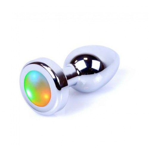 Boss Jewellery Silver Plug Disco Flashlight - Анальная пробка с кристаллом, 7х2.7 см (радужный)