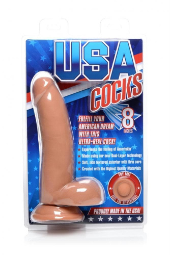 8 Inch Ultra Real Dual Layer Suction Cup Dildo - Medium Skin Tone - фаллоимитатор 18х5 см. (телесный)