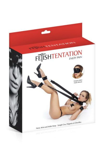 Fetish Tentation Neck, Wrist and Ankle Strap - Фіксатори для ніг та рук з маскою на очі - купити в Києві, Україні
