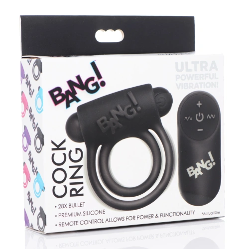 BANG! Remote Control Vibrating Cock Ring & Bullet - Перезаряжаемое эррекционное кольцо, 7,6 см (черный)