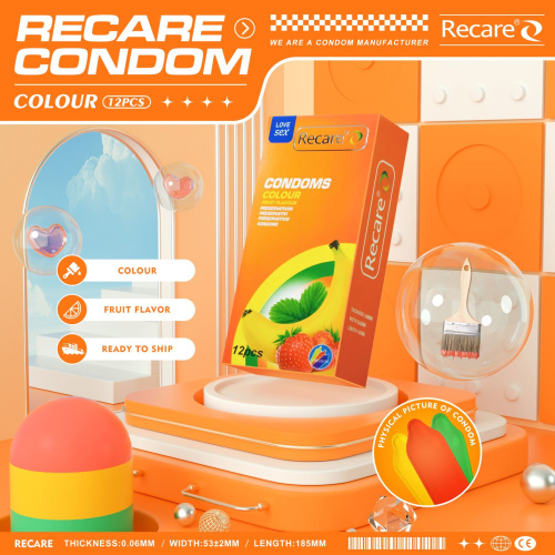 Recare Color Fruit Flavour Condoms 12 шт, ароматы: мята, банан, клубника