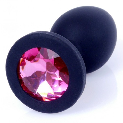 Boss Silikon Plug Jewellery Black Small - Анальная пробка с кристаллом, 8х3.5 см (черный с розовым)