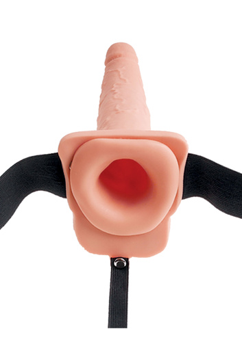 Fetish Fantasy 7.5in Hollow Squirting StrapOn - Полый страпон с имитацией эякуляции, 19х4.8см (телесный)
