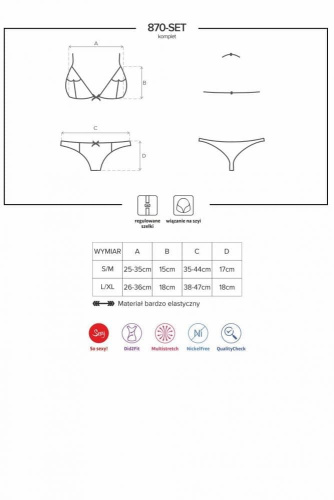 Obsessive 870-SET-3 set - комплект эротического белья, S/M (красный)