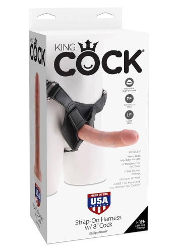 King Cock Strap-on Harness 8" - Страпон, 19х4,6 см