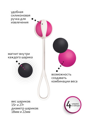 Gvibe Geisha balls Magnetic - Мощный магнитный тренажер Кегеля, 2х27 г, 2х15 г (розовый с черным)
