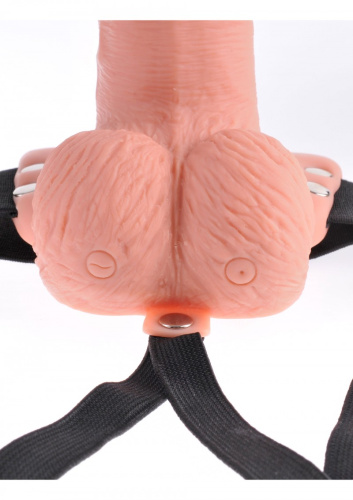 Fetish Fantasy 6 Hollow Rechargeable Strap-on with Balls - Порожнистий вібрострапон на трусиках з пультом дистанційного керування, 15х5 см - купити в Києві, Україні