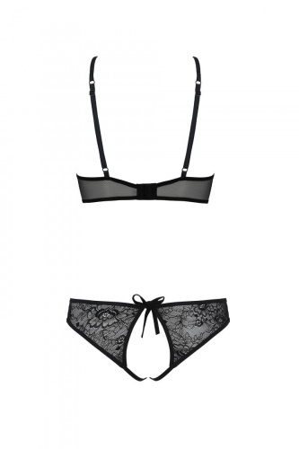 Passion Ursula Set - Сексуальний комплект: бра, трусики з ажурним декором та відкритим кроком, S/M (чорний) - купити в Києві, Україні