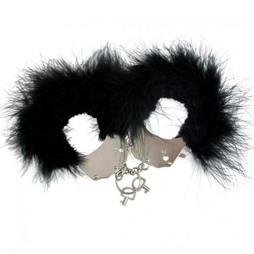 Adrien Lastic Handcuffs Black - наручники металлические с черной пушистой отделкой