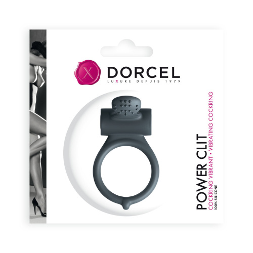 Dorcel Power Clit Black V2 - виброкольцо с язычком со щеточкой, 6.5х3.5 см (серый)