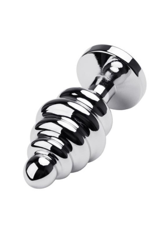 Toyfa Metal Silver anal plug with blue gem - витая серебристая анальная пробка с кристаллом, 7.2х2.9 см (синий)