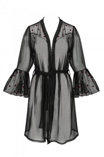 Passion Lovelia Peignoir - Романтичний пеньюар, чорний XXL/XXXL - купити в Києві, Україні