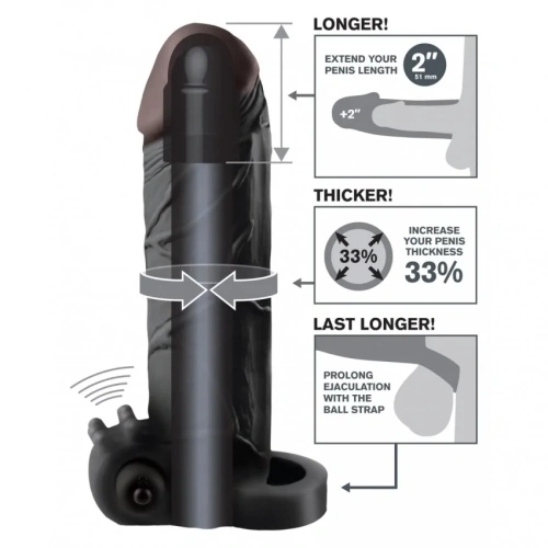 Pipedream Vibrating Real Feel 2 Extension - насадка на член с кольцом и вибрацией, +5 см (чёрный)