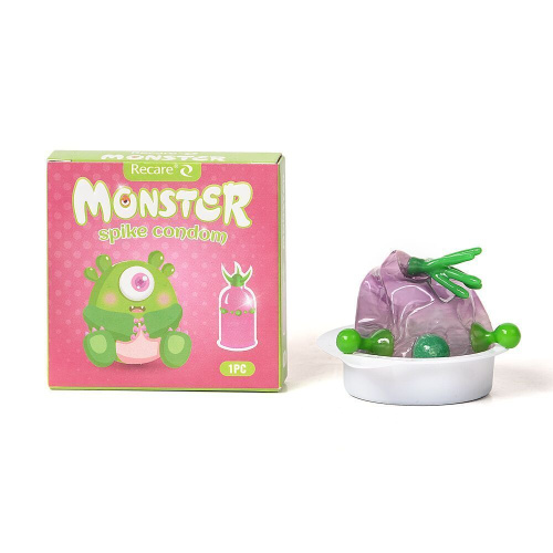 Насадка на член Recare Green Monster Spike Condom (с рядом шариков и усиками на кончике)