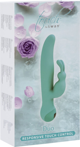Swan Touch Duo Teal - вибратор-кролик с сенсорным управлением и ротацией, 14х3.8 см (голубой)