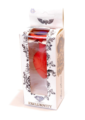 Boss Silikon Plug Jewellery Red Medium - Анальная пробка с кристаллом, 8х3.5 см (красный с синим)