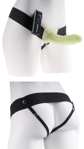 Fetish Fantasy by Pipedream - Vibrating Hollow Strap-On - Полый страпон с вибрацией светящийся в темноте, 16х4 см
