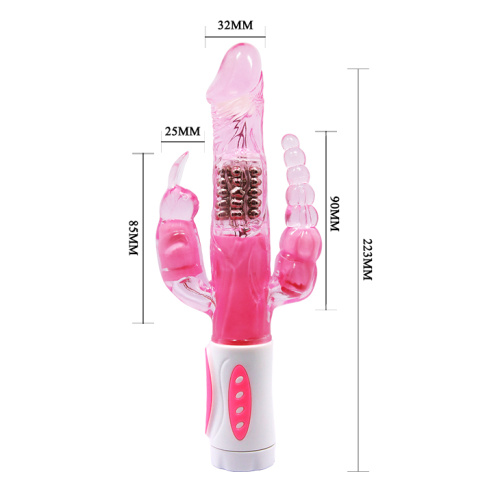 LyBaile - Pretty Bunny Vibrator - Triple Pleasure - Анально-вагинальный вибратор с клиторальным отростком, 22.3х3.2 см (розовый)